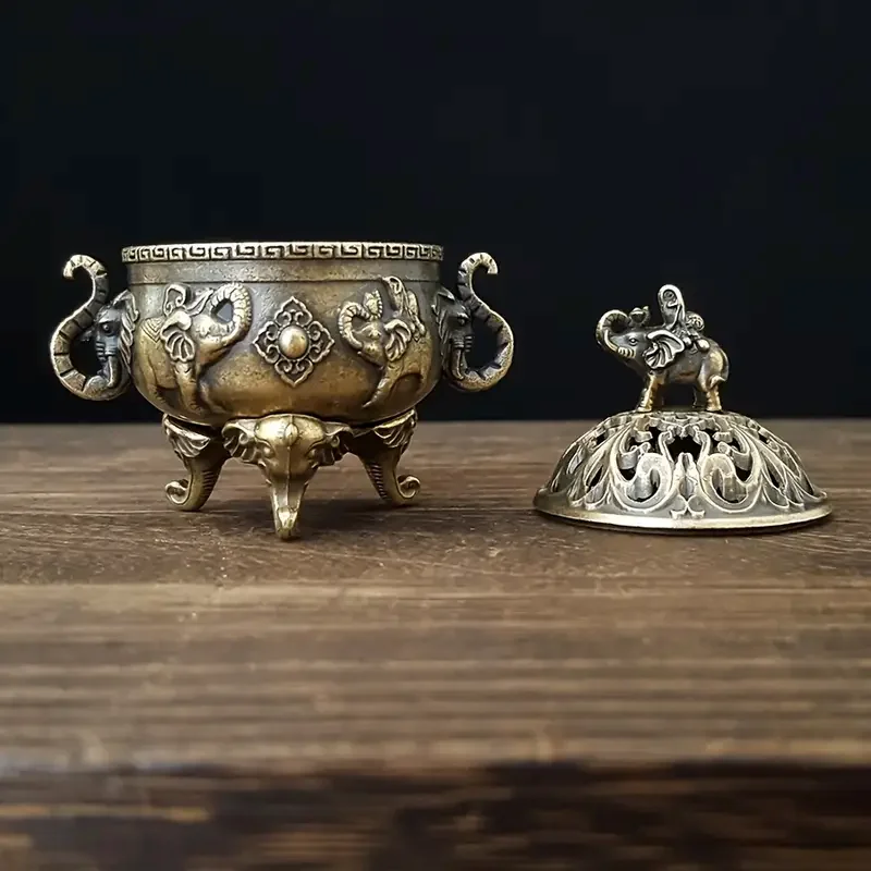 Elefanten-Räuchergefäß mit drei Beinen, Metall, Heimdekoration, Aromatherapie-Zubehör, vielseitig einsetzbar für Meditation, Dekoration, Ornament – Detail 2