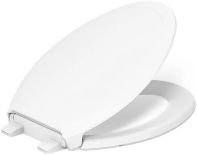 

Quiet-Close Elongated Toilet Seat with Nightlight, Slow Close Lid, Grip-Tight Bumpers for Easy Installation - White