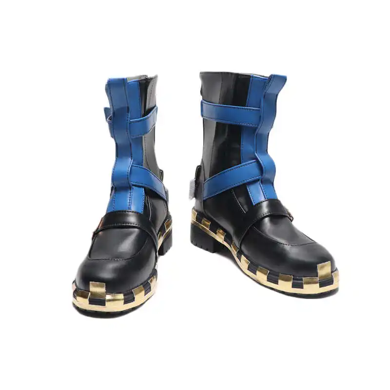 Kinich Cosplay Shoes Traje, Genshin Impact, Botas pretas de meia panturrilha, Correia azul, Personalizar Prop Shoes, Novo