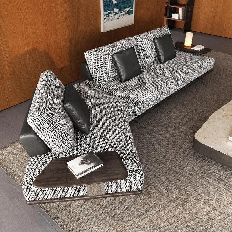 Corner special-shaped curved sofa large flat-layer fabric sofa