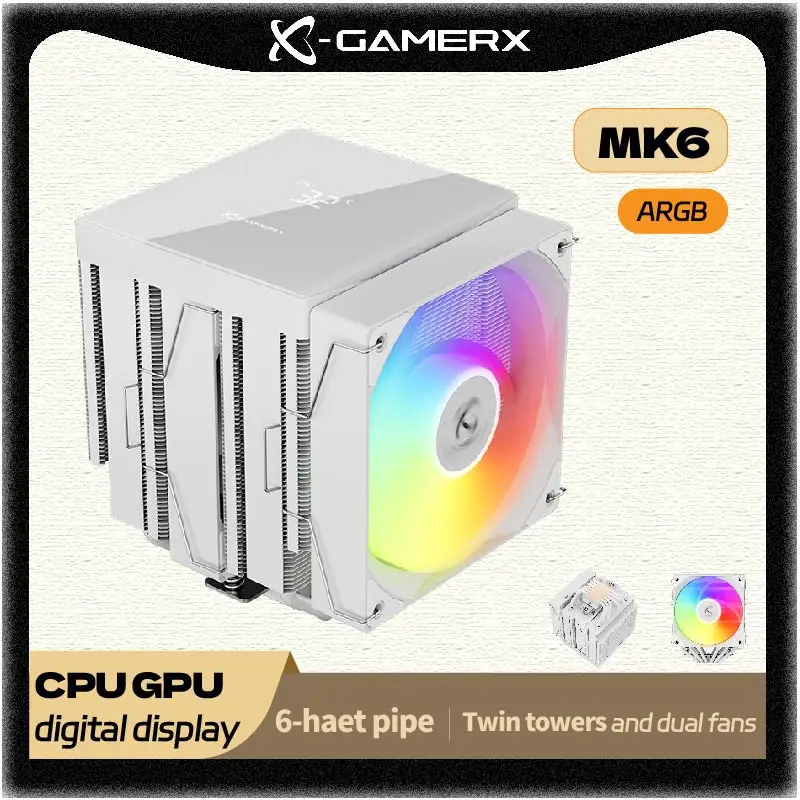 Power Train X-GAMERX MK6 Dual Tower CPU Cooler ARGB Digital Display Six Heat Air Cooling For LGA1700 115X AM5