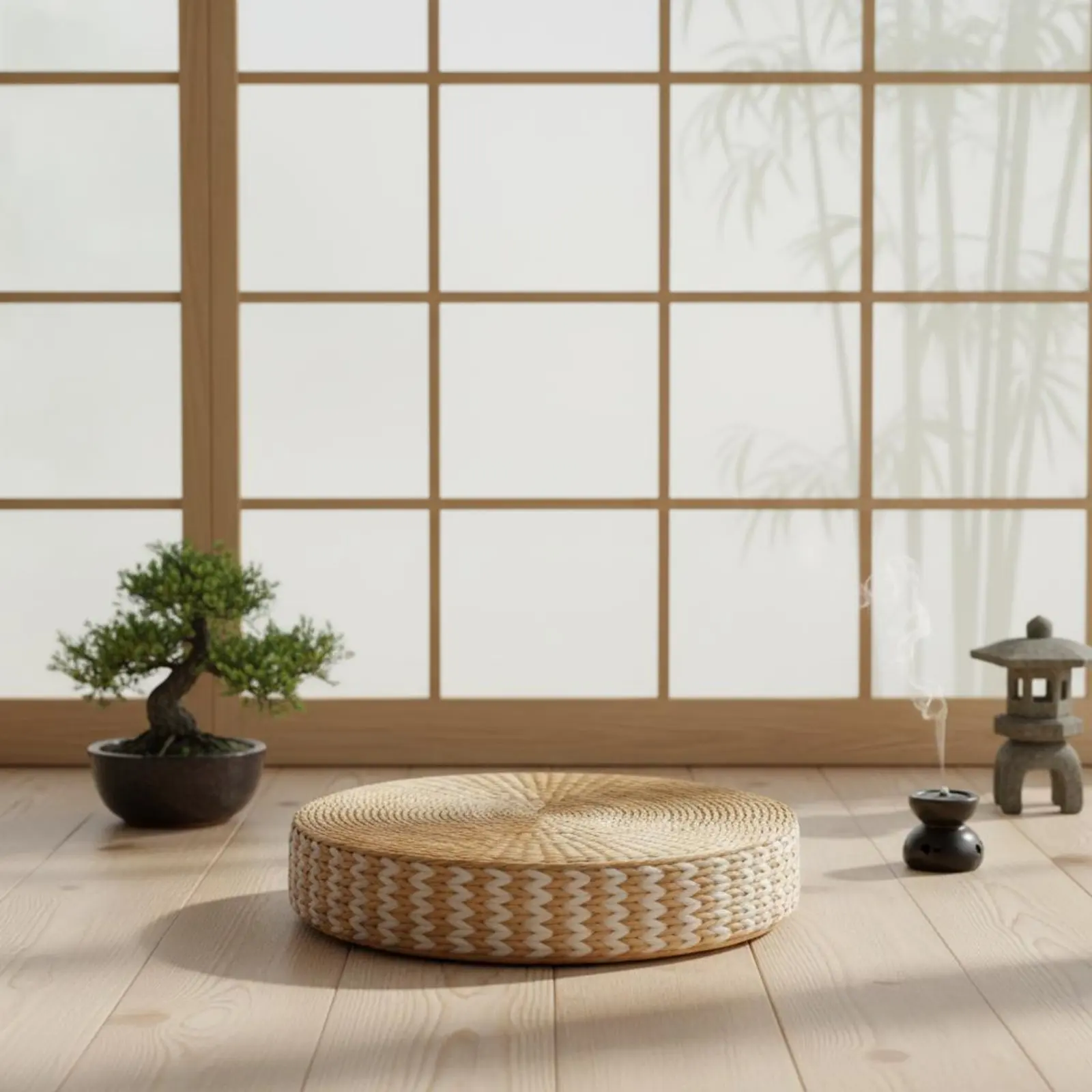 Woven Woven Mat Meditation Pillow Multi-Function Straw Woven Mat Pillow Round Straw Floor Pillow Breathable Round Woven Pouf view 6