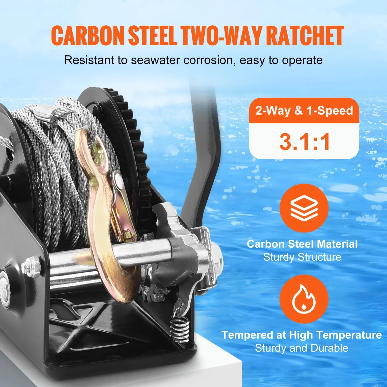 

Ручная лебедка, грузоподъемность 800 фунтов, лебедка для прицепа-лодки, усиленная, с тросом из стального каната длиной 33 фута и двусторонним ратчетом.