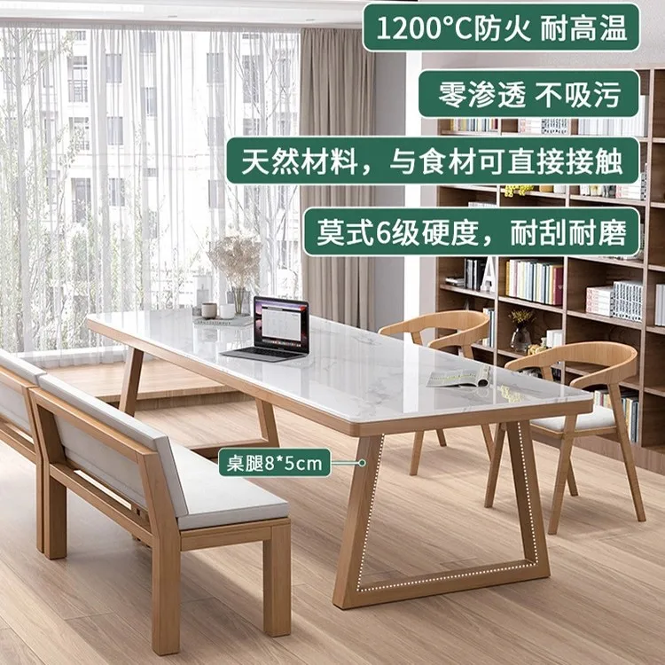 Solid wood rock slab desk dining table Double study table Household desk Living room large desk Workbench computer table