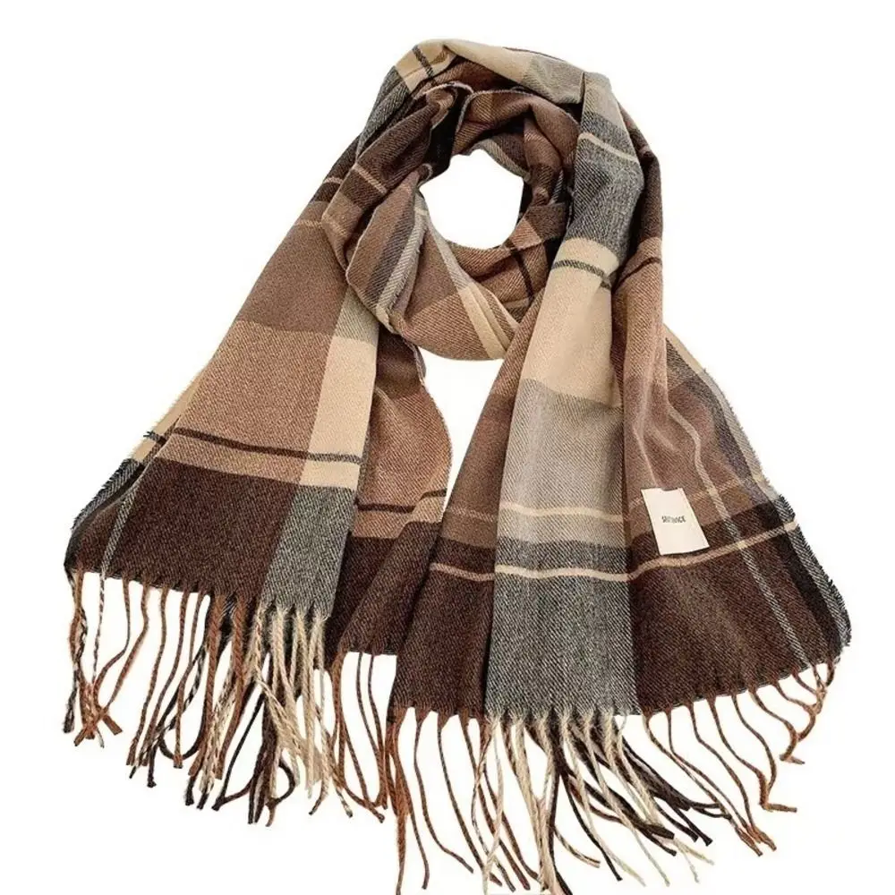 Stylish Korean Style Plaid Scarf 200x33CM Vintage Warm Shawl Wrap Oversized Thick Fall Winter Scarf For Women
