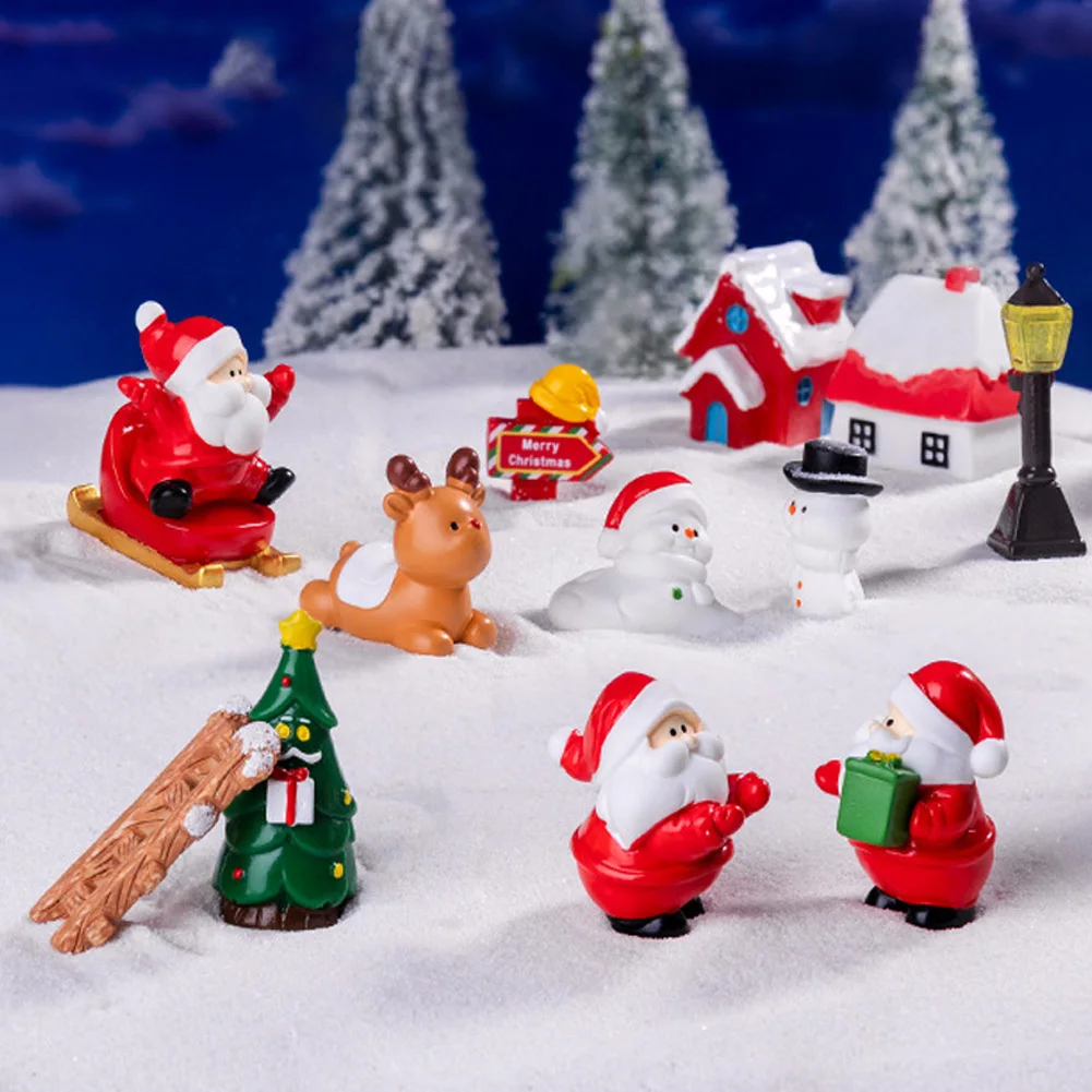 Christmas Miniature Ornaments Christmas Trees Snowman Santa Figurines Mini Resin Micro Landscape Decor For Xmas Party Supplies