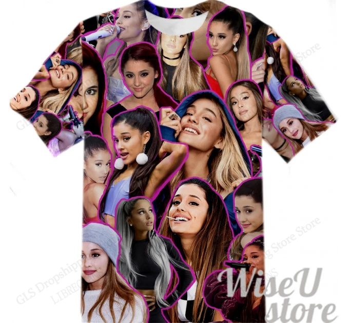 Retro Singer Ariana Grande Face 3d Print T-shirt Men Women Fashion Short Sleeve Tops Tees Hip Hop Rock Tshirt Men Clothes 2027