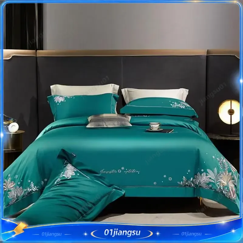 140 Thread Count Pima Cotton Bedding Set Long Staple Cotton Embroidered Duvet Cover Sheet Pillowcase 4 Piece Luxury Home