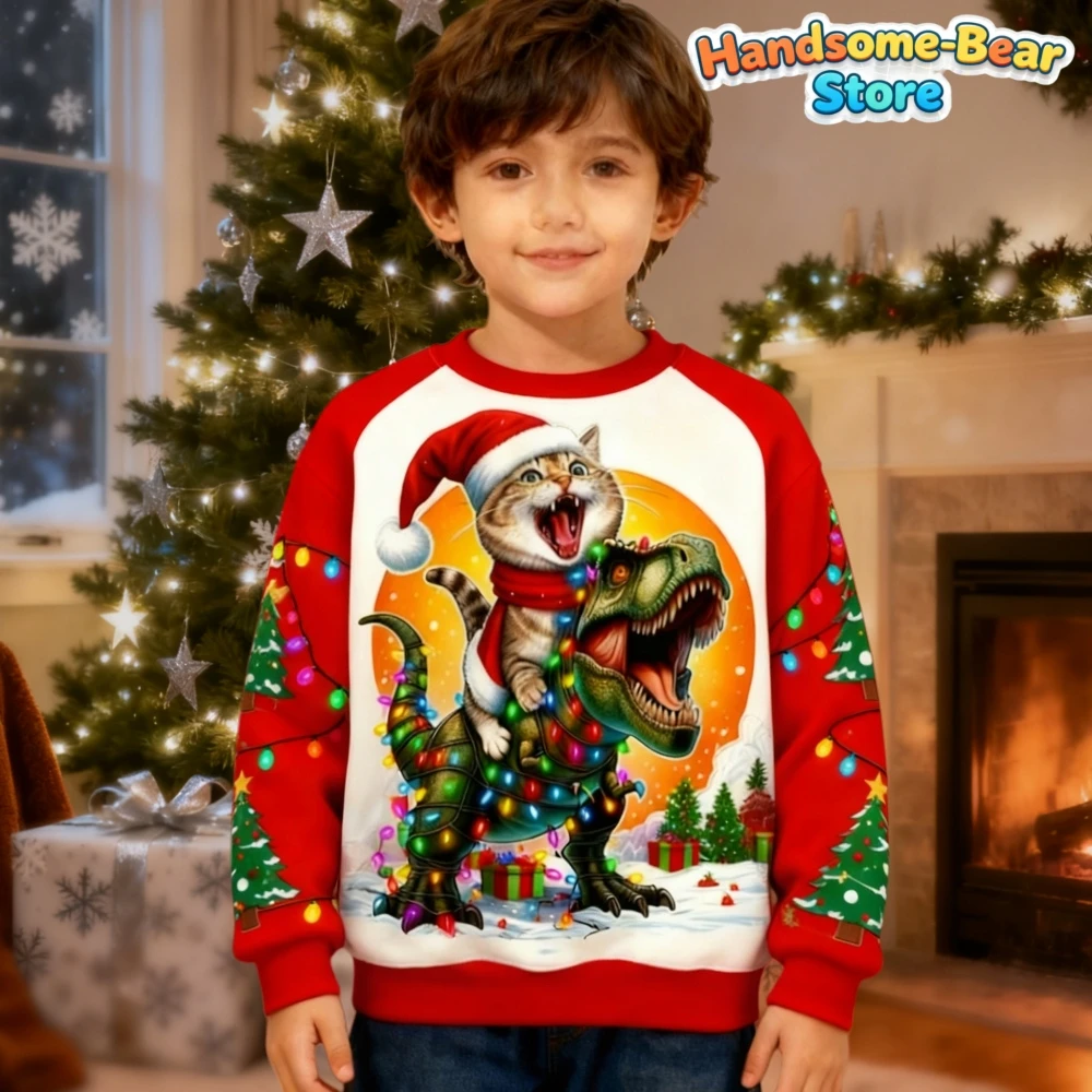 2025 Merry Christmas Graphic Sweatshirts Tree Pullover Hoodies for Kids Clothes Santa Claus Hoody Snowman Sweatshirts Unisex Top
