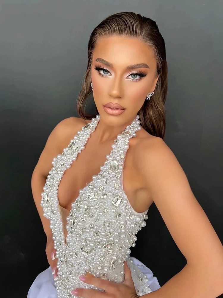 VC White Diamonds Halter Short Dress Pearls Beaded Deep V Plunge Neckline Flowers Hem Sleeveless Backless Celebrity Party Dress - AliExpress VC White Diamonds Halter Short Dress Pearls Beaded Deep V Plunge Neckline Flowers Hem Sleeveless Backless Celebrity Party Dress - AliExpress
