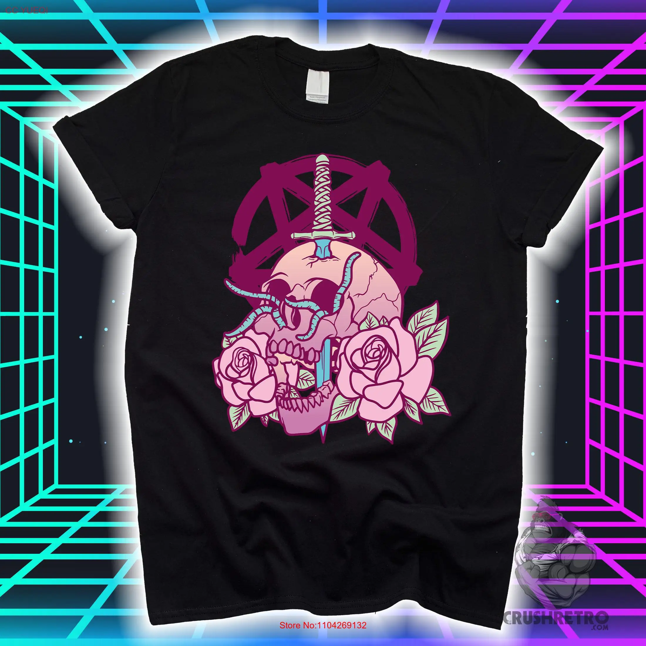 

Sword With Skull Goth T Shirt Vaporwave Kawaii Pastel Punk Aesthetic Anime SweaT Occult long or short sleeves
