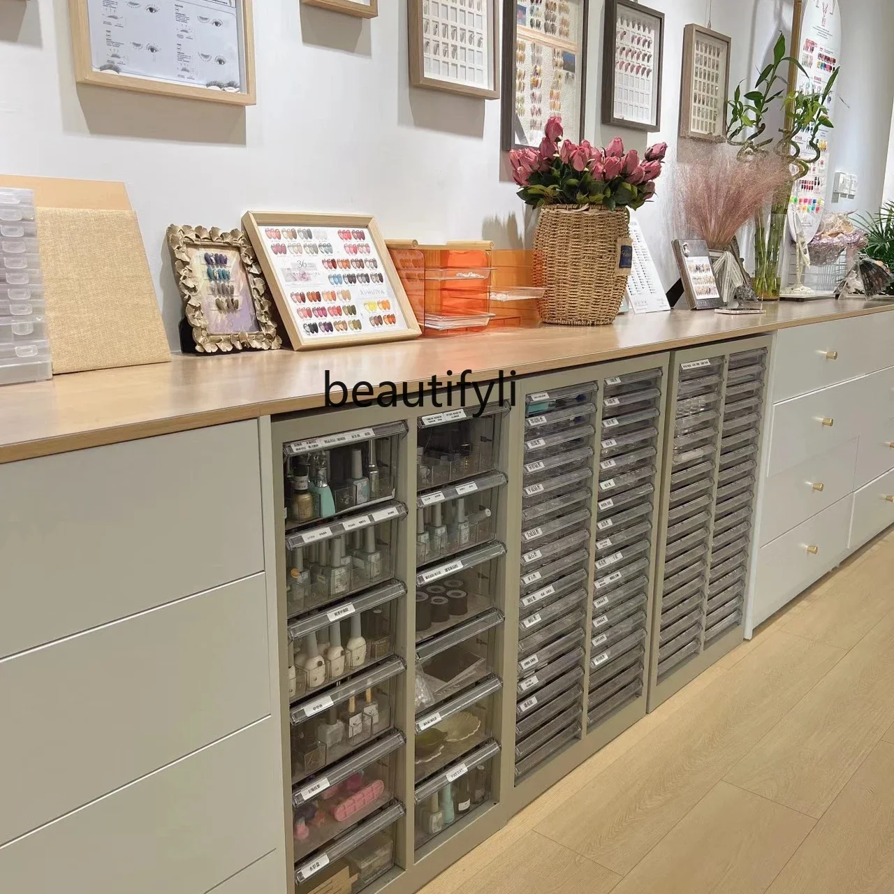 Nail Salon Display Cabinet Manicure   Floor Cabinet UV Polish Storage   Wall Cabinet Nail Polish Color Plate Manicure