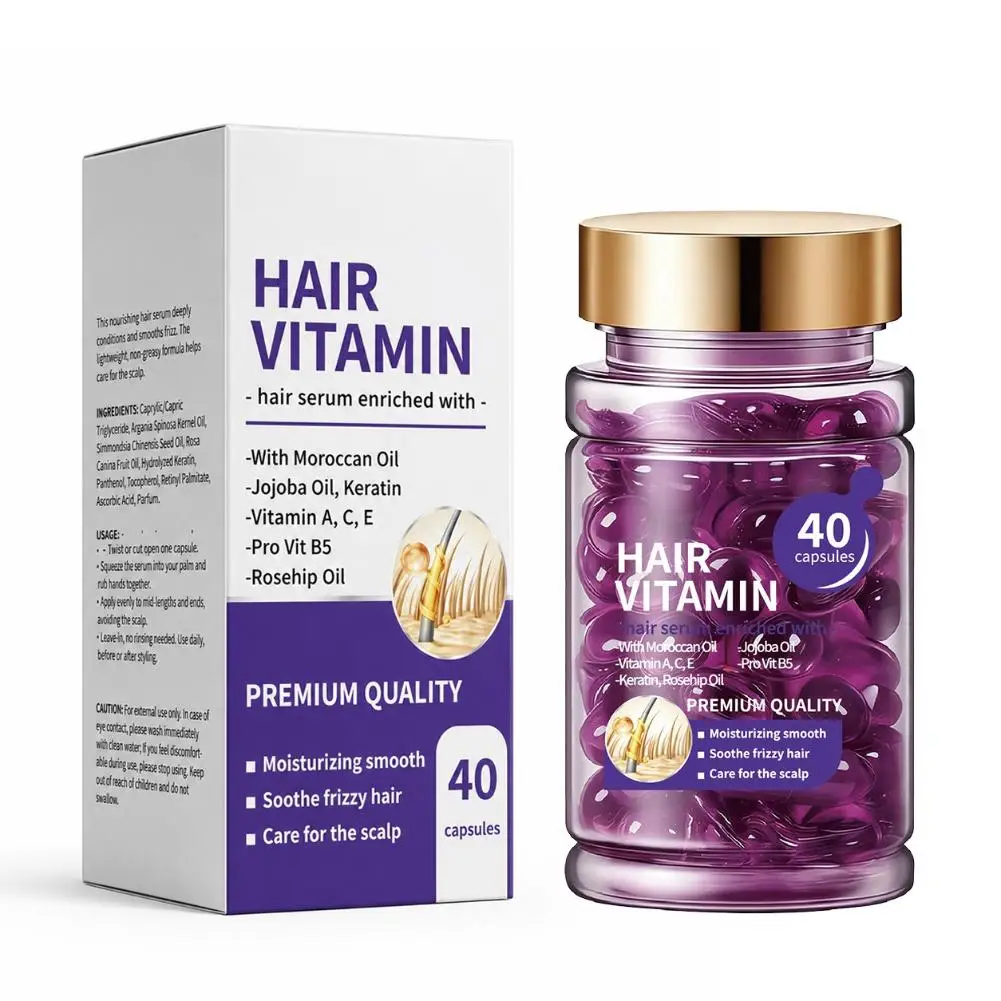 40Pcs Argan Oil Hair Vitamin Capsules With Moroccan Jojoba Oil Smooth Frizzy Hair Capsules Hair Essential Oil Hair Scalp Serum