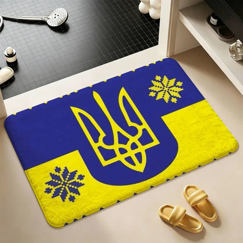 Nation flag U-Ukraine print  Shower Room Absorbent Small Floor Mat Soft Comfortable Decorative Foot Mat
