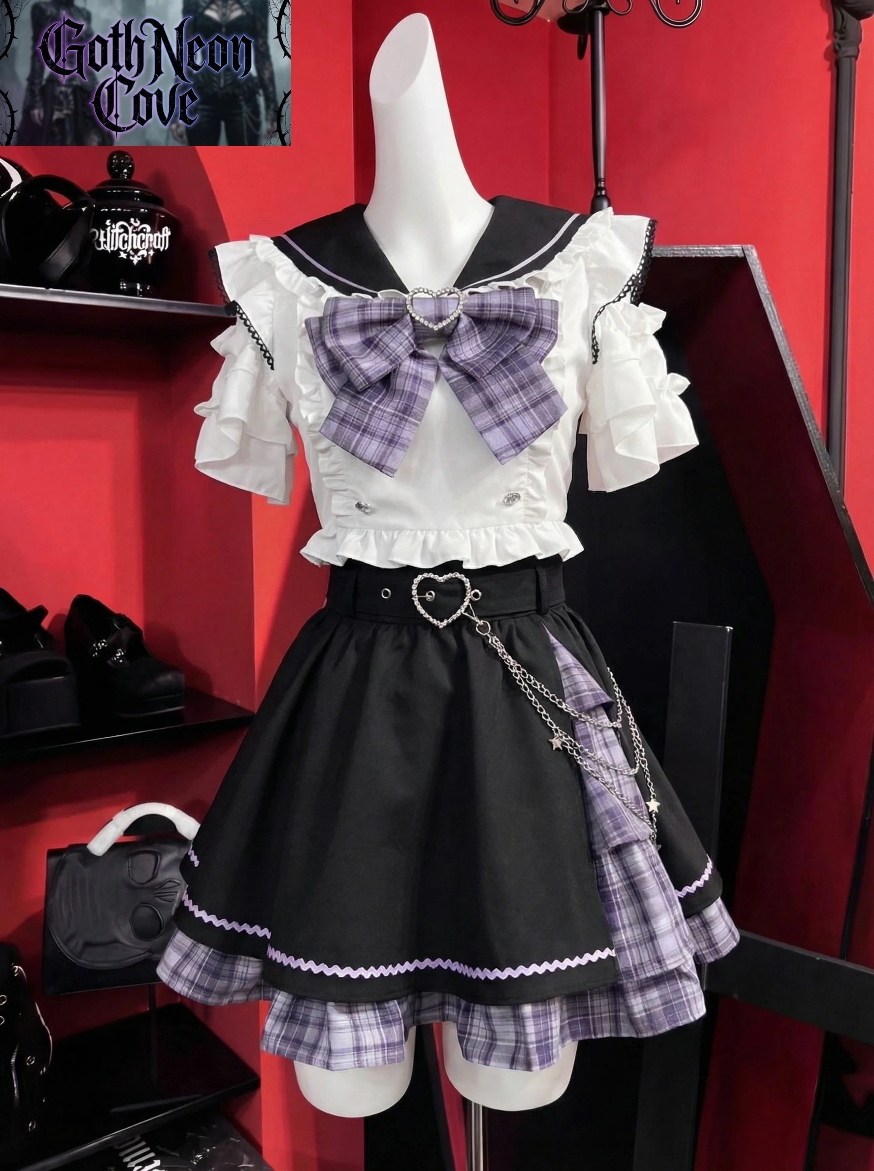 

Летний японский комплект в стиле Харадзюку: женская рубашка с коротким рукавом + мини-юбка в клетку, стиль Y2K, субкультурный преппи-стиль, Jirai Kei