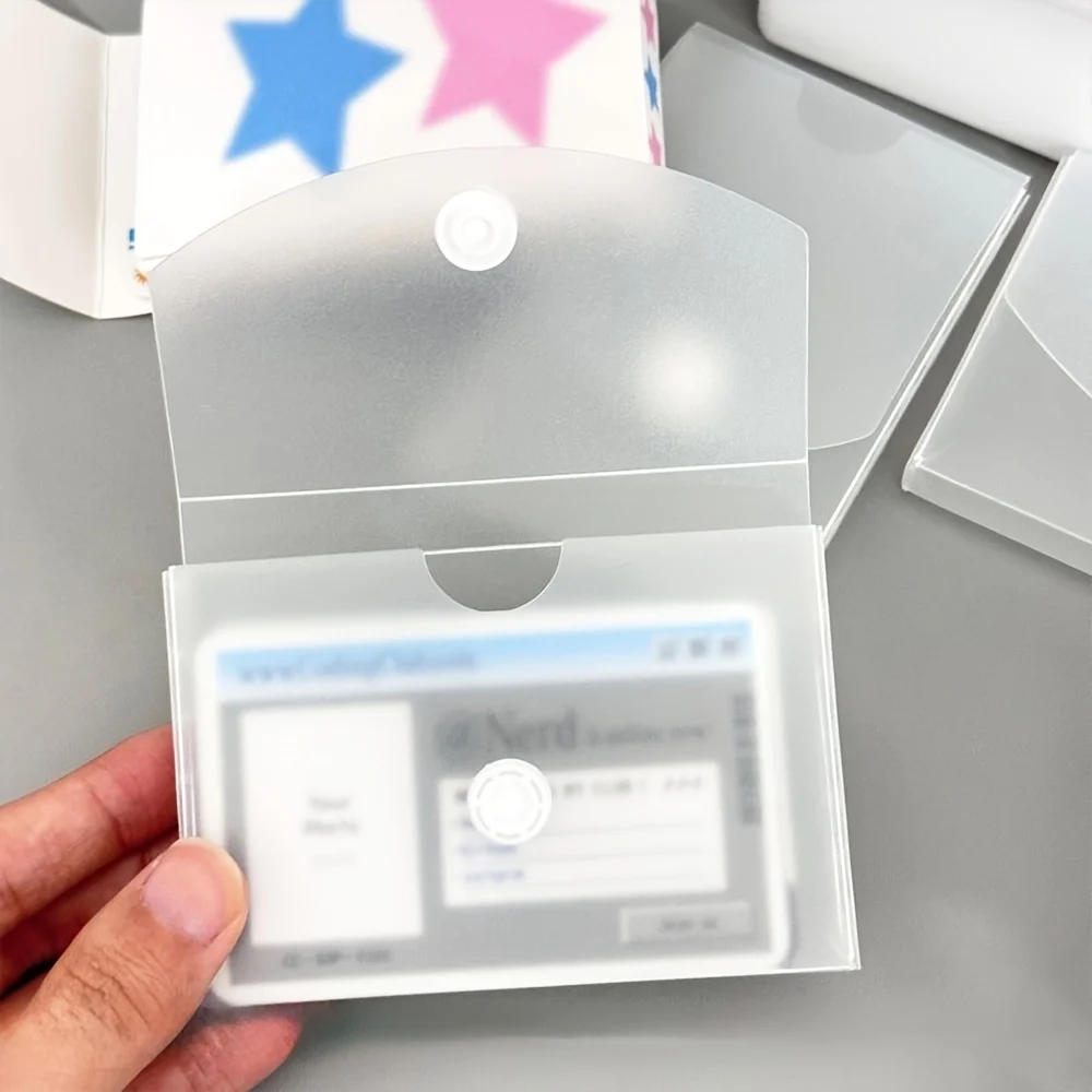 Frosted Desktop Storage Box for Cards &Stickers, Transparent Lid with Rounded Corners, Functional Office Organizer, Card Storage