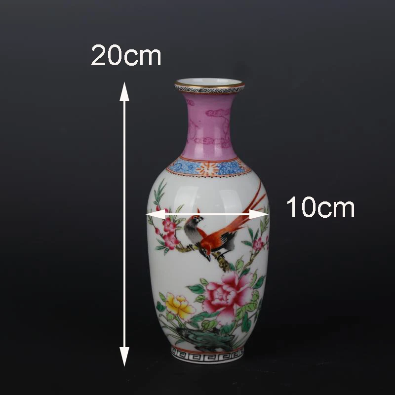 Jingdezhen Old Vase Porcelain Pastel Gold Flower and Bird Pattern Fishtail Bottle Hand-Painted Old Goods Porcelain Ornaments