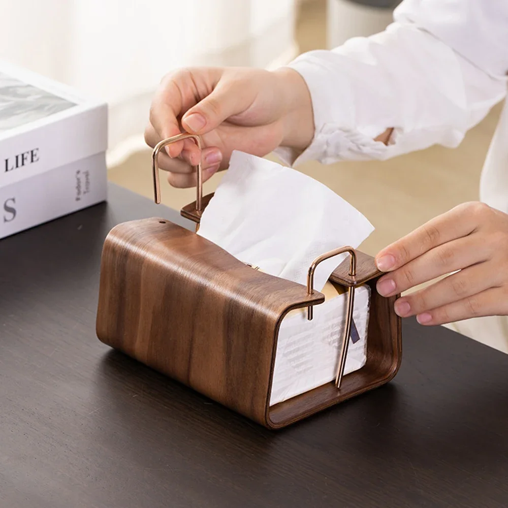 

Light Luxury Desktop Tissue Storage Box Black Walnut Tissue Boxes Home Paper Drawer Box for Living Room Bedroom Wet Wipes Holder