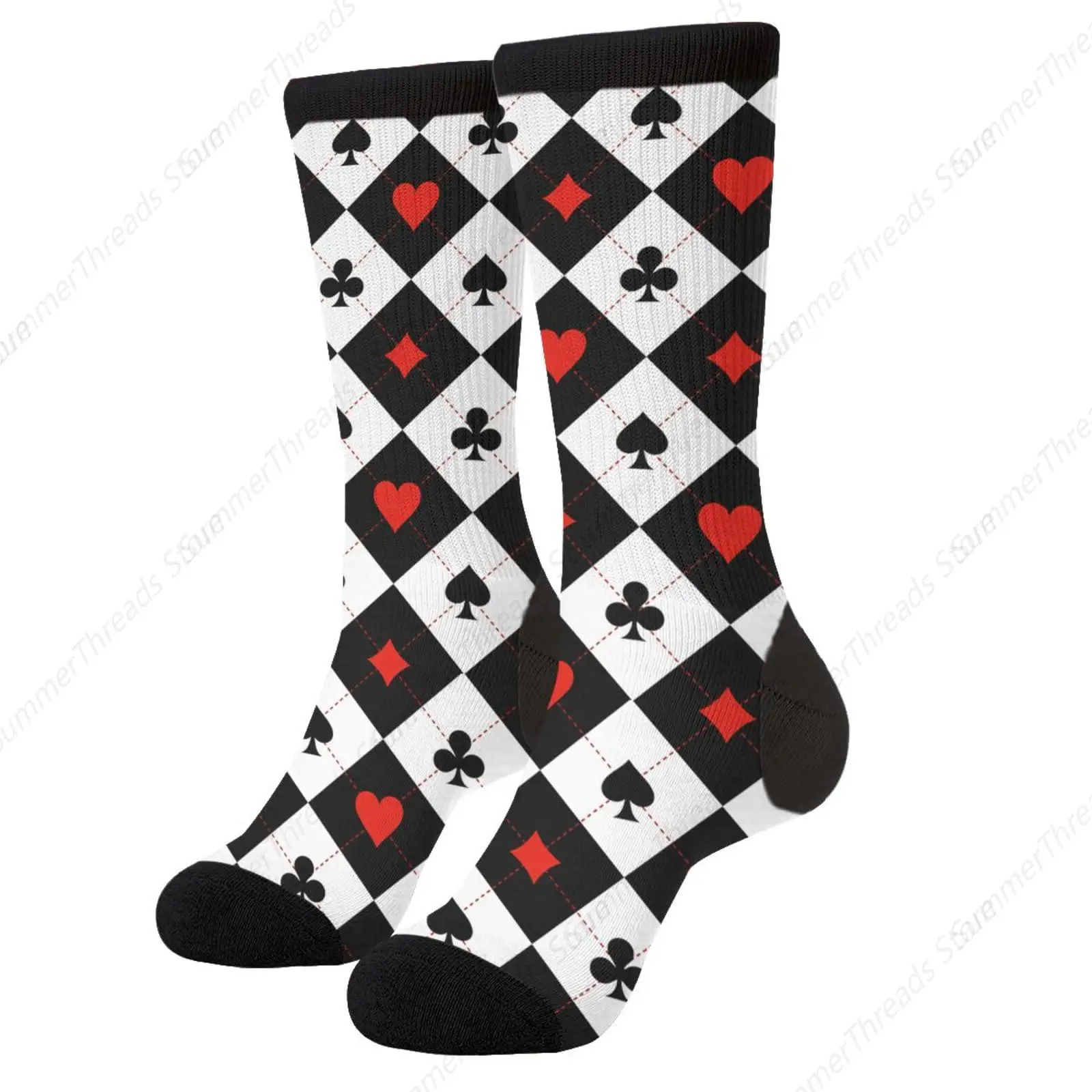 Funny Poker Players Playing Card Gamblers Blackjack Casual Unisex Novelty Fun Crew Socks Fashion Comfortable Crazy Dress Socks