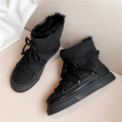 MoonMeek Plus Size 34-43 Snow Boots Women Lace Up Platform Ankle Boots Round Toe Thick Fur Warm Winter Booties Ladies Shoes