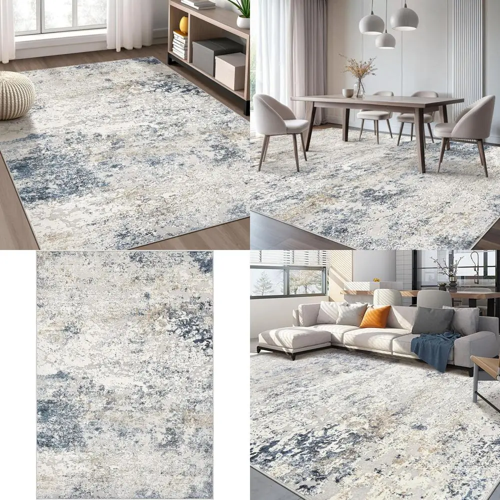 

Large 5x7 Neutral-Toned Abstract Rug, Soft and Washable for Modern Living Spaces, Suitable for Bedrooms, Dining Rooms, and Offic