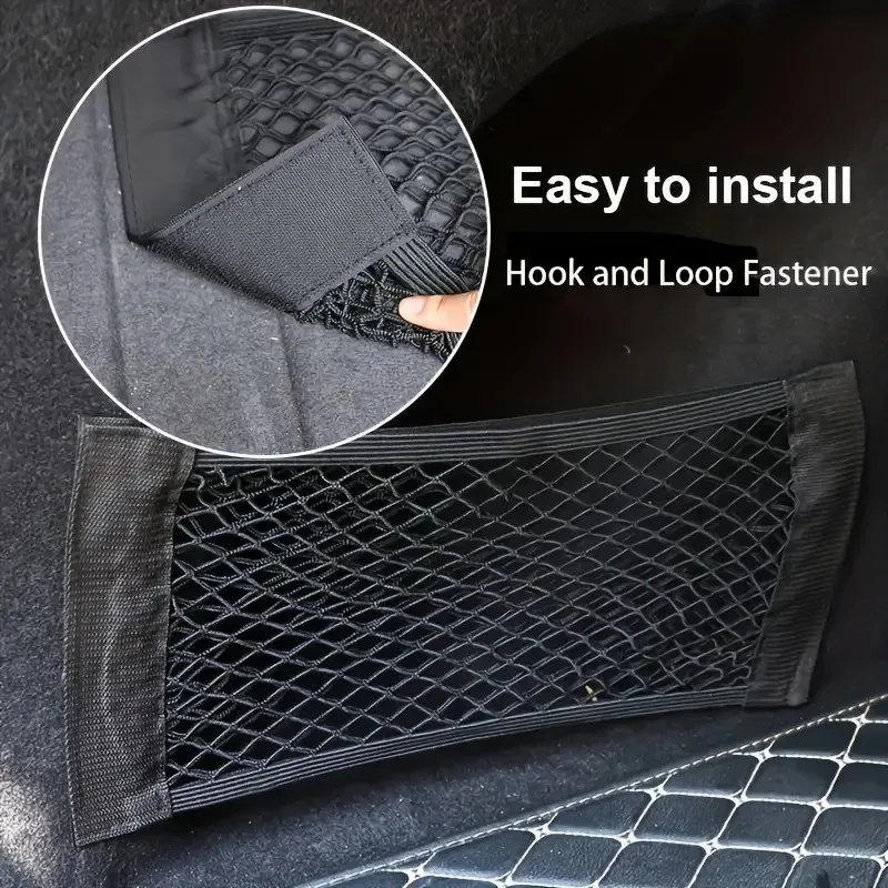 1pc Universal Car Storage Bag Double Mesh Trunk Storage Net, Car Built-in Storage Bag, Car Fire Extinguisher Fixed Net