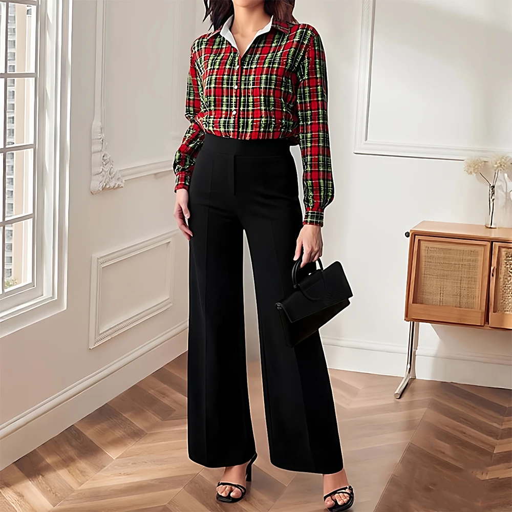 

Mia Muse Autumn Shirts 2025 Women's Mature Vibe Plaid Long Sleeve Shirt Collar Fitting Slim Casual Shirts