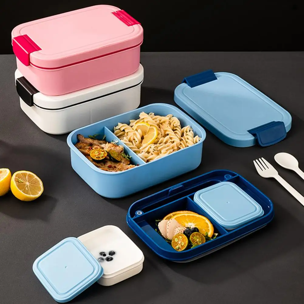2 Layer Lunch Box with Sauce Container And Tableware Leak Proof Food Storage Container Microwave Safe Plastic Meal Container