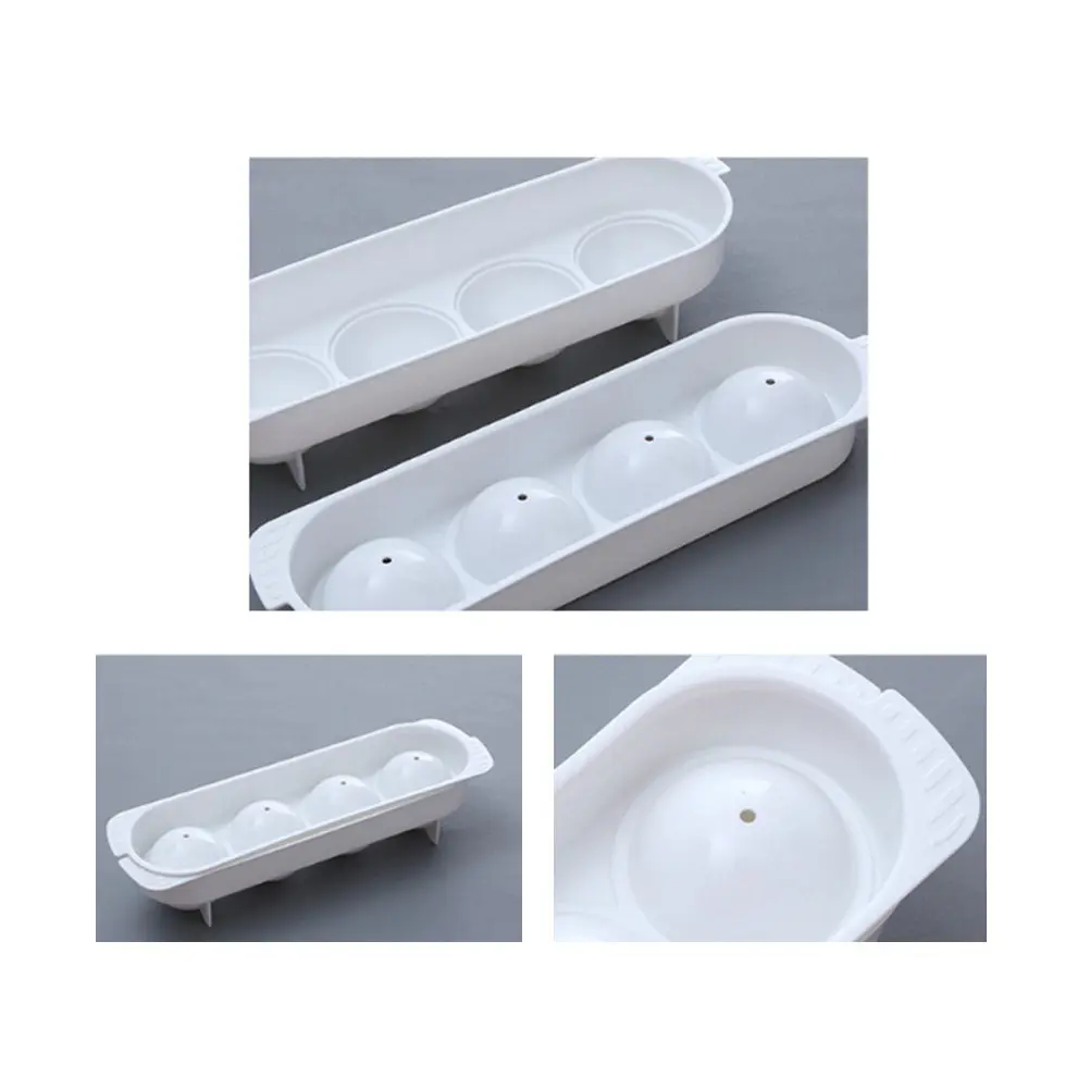 Round Ball Ice Cube Tray 4 Sections Food Safe Flexible Easy Out Ice Mold for Juices Cocktails Coffee Freezing Baking Cake Mousse