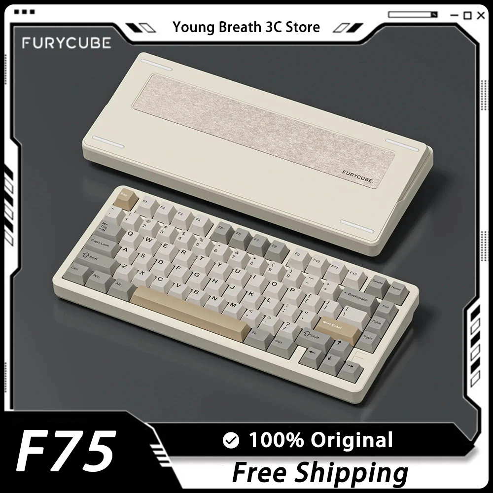 FURYCUBE F75 Mechanical Keyboard Tri Mode Aluminum Alloy Multifunctional Knob CNC Wireless Gaming KeyboardHot Swap PC Accessory