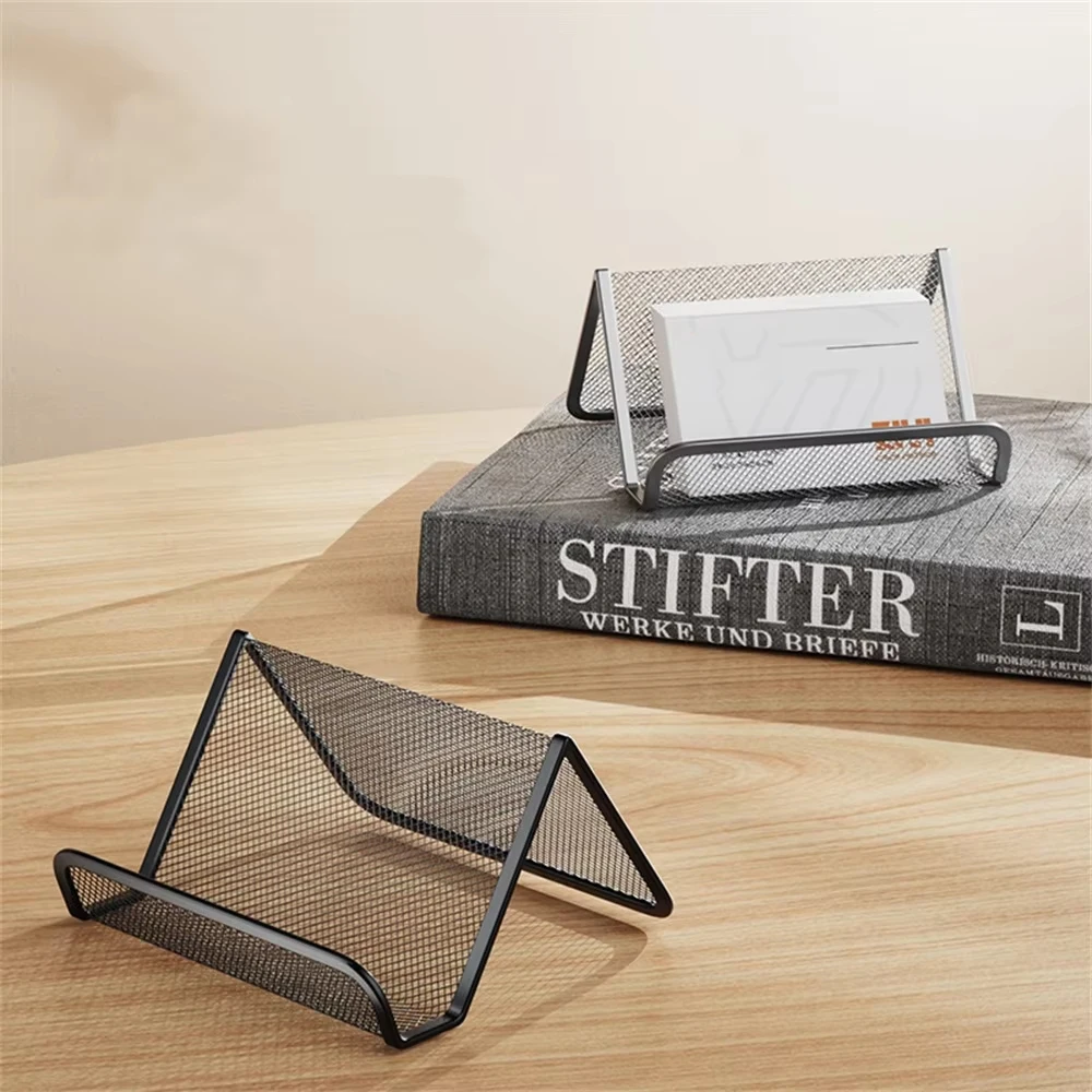 Black/Silver Metal Mesh Business Card Holder Desktop Business Card Display Stand Box Office Cards Holder Desk Shelf Organizer