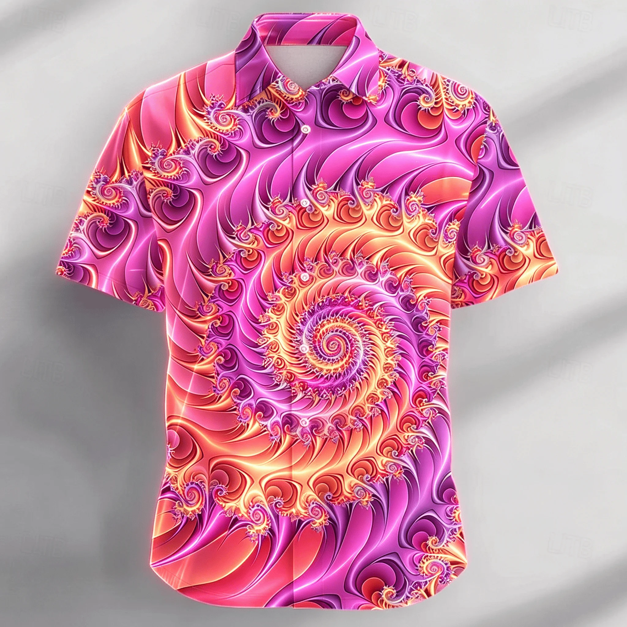 

Men's Cyberpunk Colorful Spiral Print Shirt, Glow Party Casual Button Down Shirt for Summer Vacation
