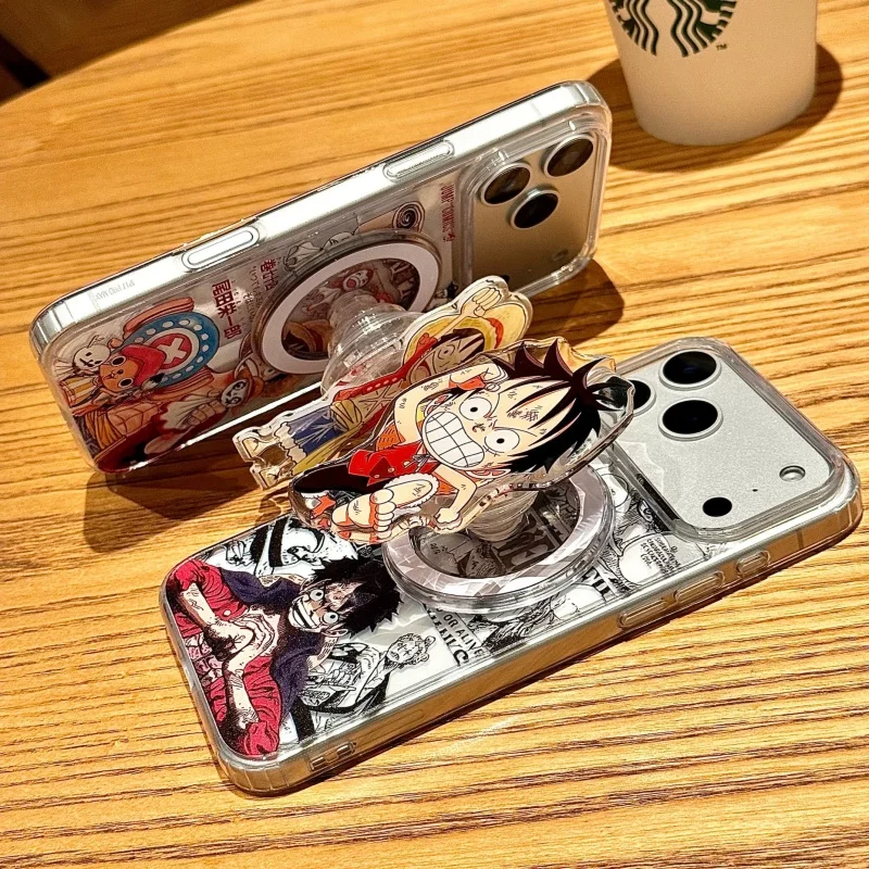 3D Anime Luffy Chopper Een Stuk Magsafe Draadloze Lading Case Voor iPhone 12 13 14 15 16 17 Pro Max Plus Zoro Sanji Magnetische Stand