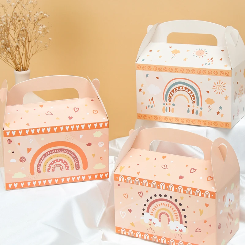 4pcs Boho Rainbow Cellophane Paper Box Gift Boxes Rainbow Birthday Party Decorations Gift Candy Box Baby Shower Party Supplies