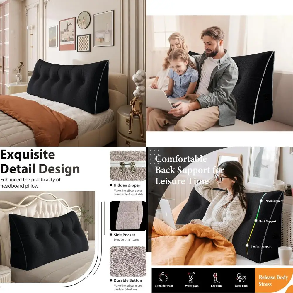 

Queen Size Large Bolster Pillow - Headboard Support, Reading, Backrest for Bed Sitting Comfort