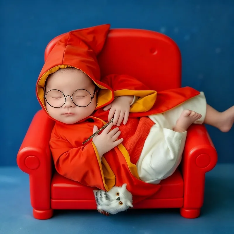 新生児マジシャン写真撮影コスチュームセット-0-2ヶ月ベビー用マント＆メガネ小道具-魔法使いテーマスタジオ写真撮影アクセサリー