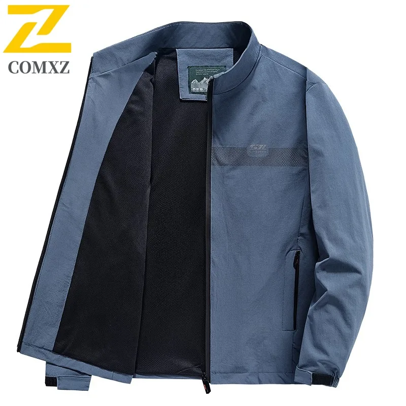 

COMXZ 2025 Spring Autumn Thin Men Stand Collar Jacket Windproof Breathable Riding High Quality Four Way Stretch Coat