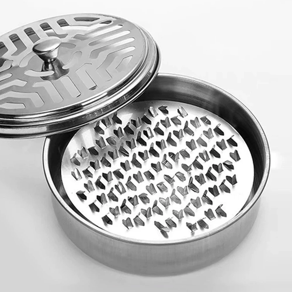 Mosquito Coils Holder Stainless Steel Mosquito Coil Box with Cover Round Mosquito Coil Tray Easy To Clean Anti-Mosquito Supplies