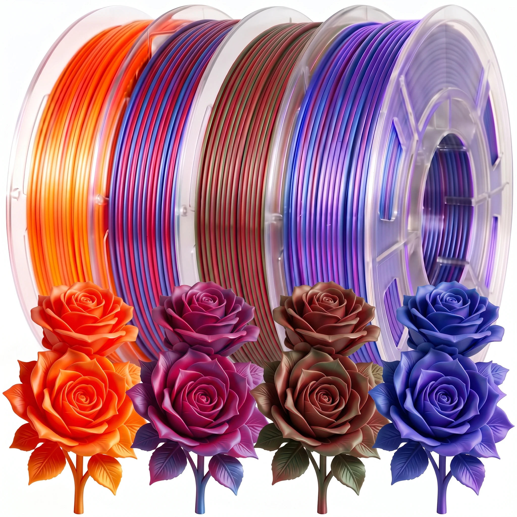 High Gloss Silk Dual Colors PLA 3D Printer Filament 250g X 4 Smooth Feeding Less Clogging for Extended Print Jobs