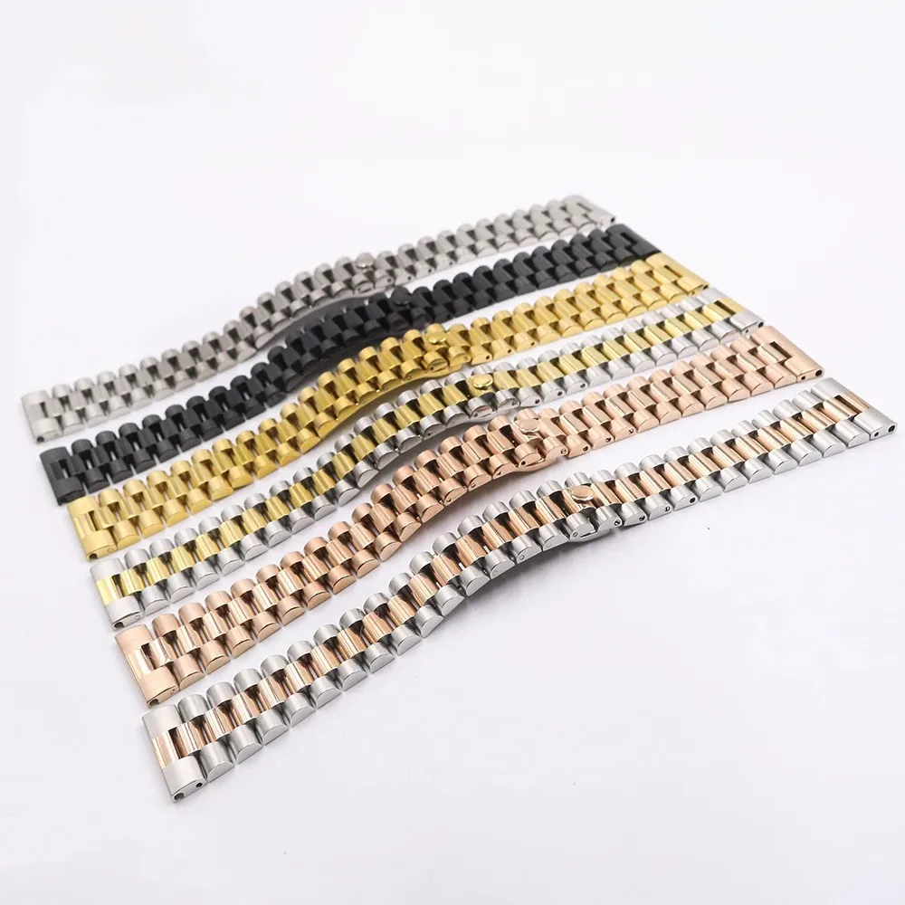 

Rolamy For Casio Rolex For Seiko 20 22mm 316L Steel Straight End Screw Link Wrist President Style WatchBand Bracelet Strap Clasp