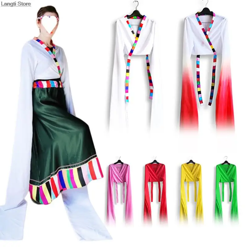 

Gradient Color Hanfu Chinese Dance Tops Water Sleeves Classical Peking Opera Tibetan Women Girls Practice Perfomance Costume