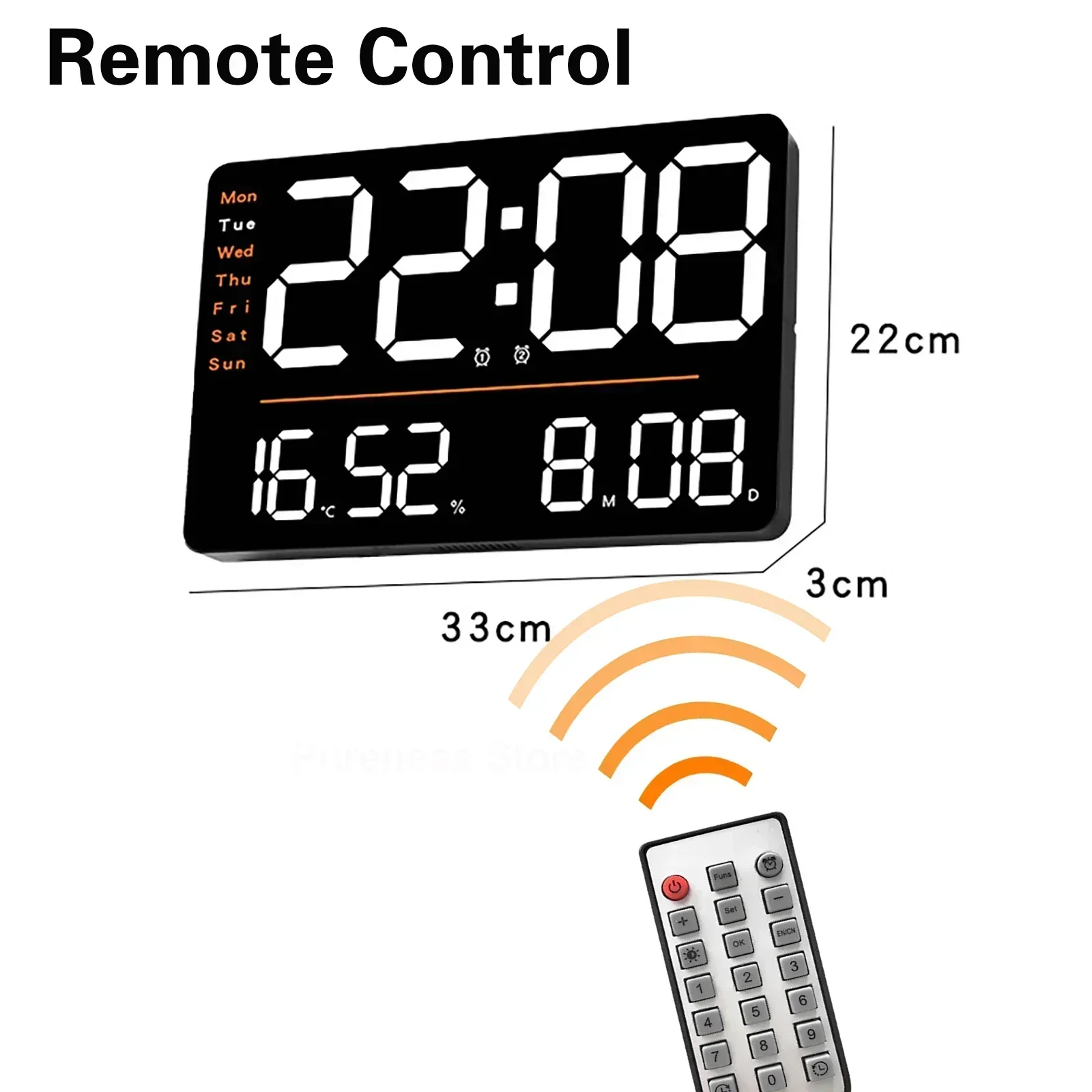 LED Large Digital Wall Clock Remote Control Temperature Date Week Display Adjustable Brightness Modern Living Room Alarms Clocks