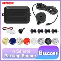 Hippcron Kit de Sensores de Aparcamiento para Coche de 22mm con 4 Sensores, Radar de Marcha Atrás con Alerta Sonora, Sistema de Sonda Indicadora 12V Negro Blanco