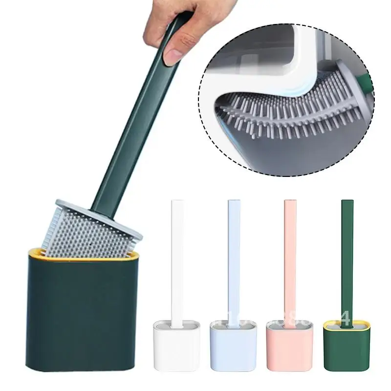 Rubber Bathroom Toilet Brush with Wall-mounted Base Silicone Flex Cleaning Brush Quick Drying Toilet Brush