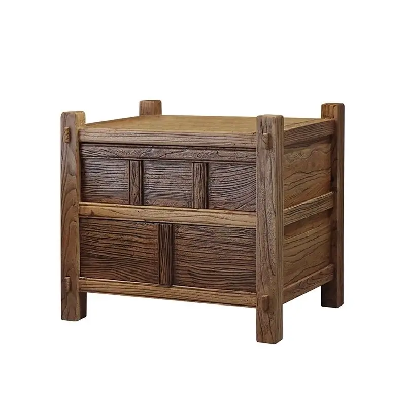 Internet celebrity bed and breakfast hotel bedroom low cabinet sofa side cabinet storage wabi wind bedside table old elm solid