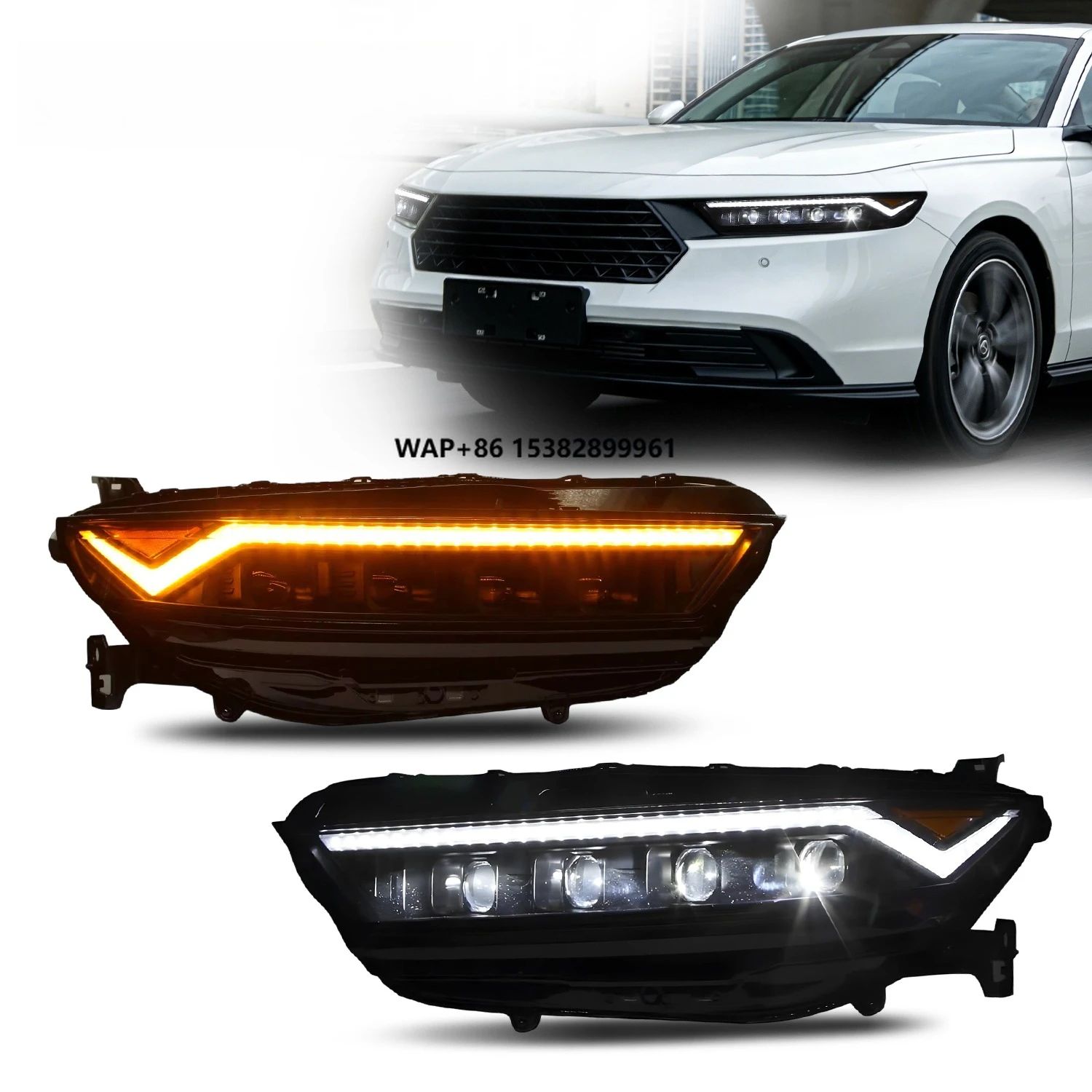 HCMOTIONZ Front Lamps for Accord 2023-2025 11th Gen Amber Reflector DRL Start up Animation LED Headlights Assembly