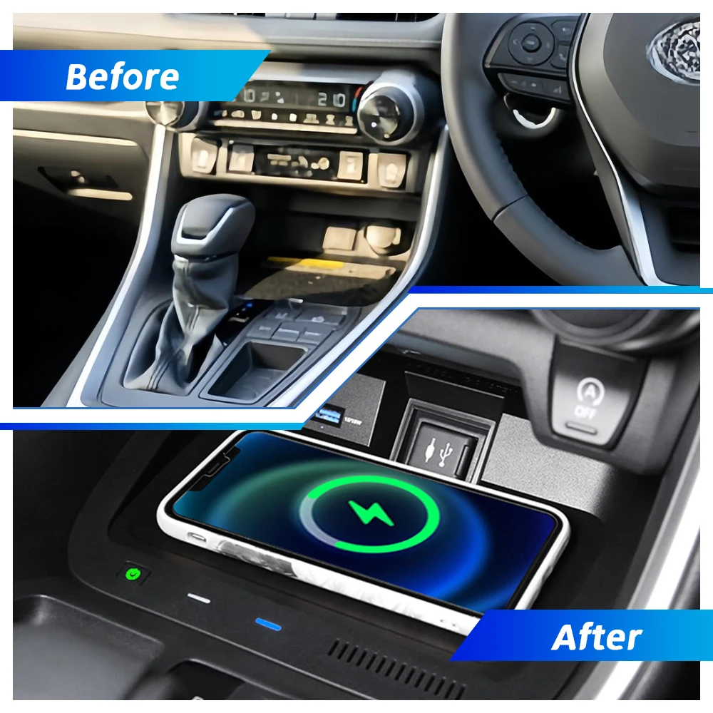 MOCENDO Fast Wireless Car Charger for Toyota RAV4 2020-2025 Multi-Port QI Wireless Phone Charger Mobile Holder