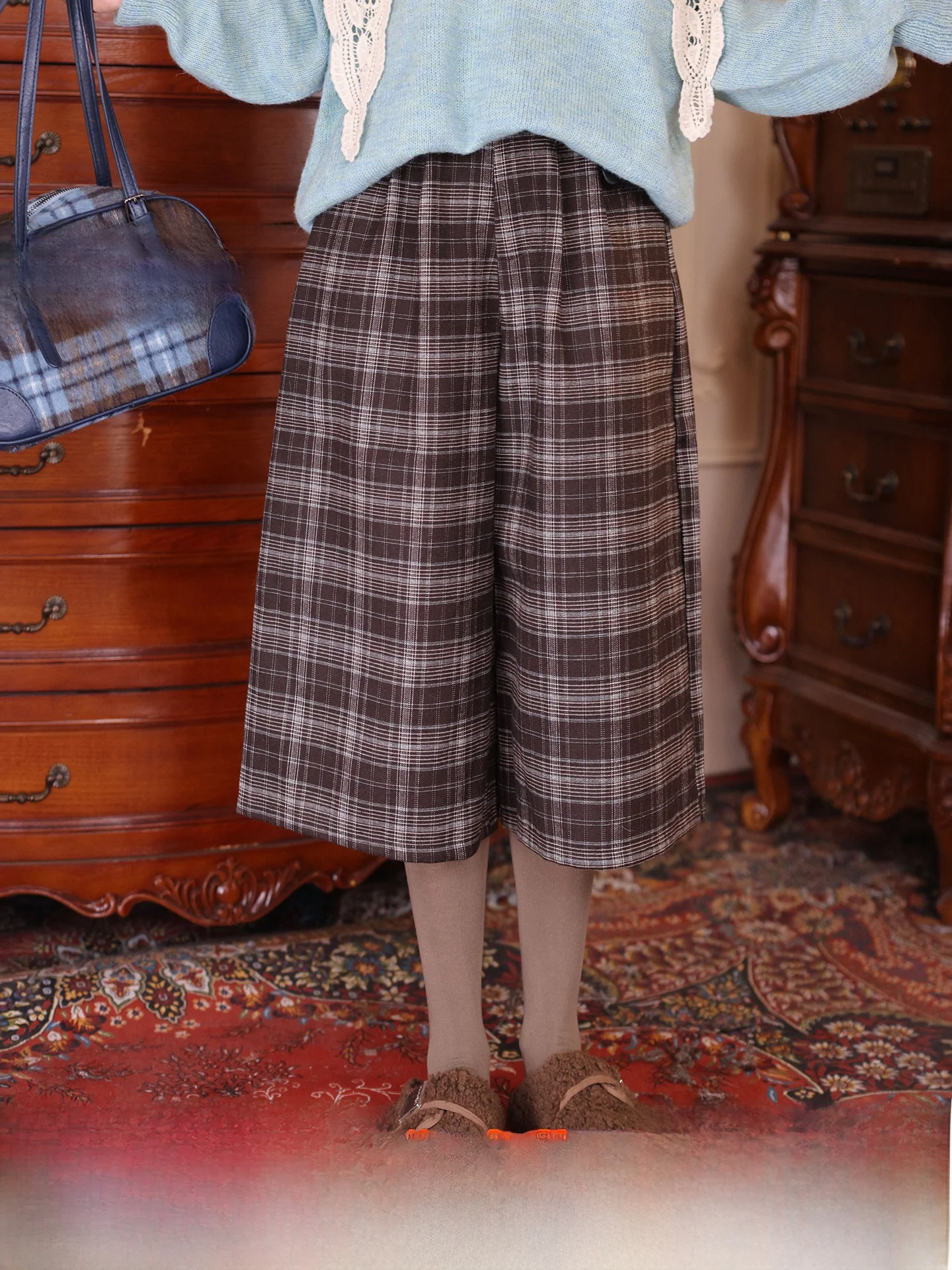 

Женские повседневные брюки в клетку с высокой талией, свободного кроя, винтажные, с боковыми разрезами, укороченные (7/8), от CHE, новинка осени 2025