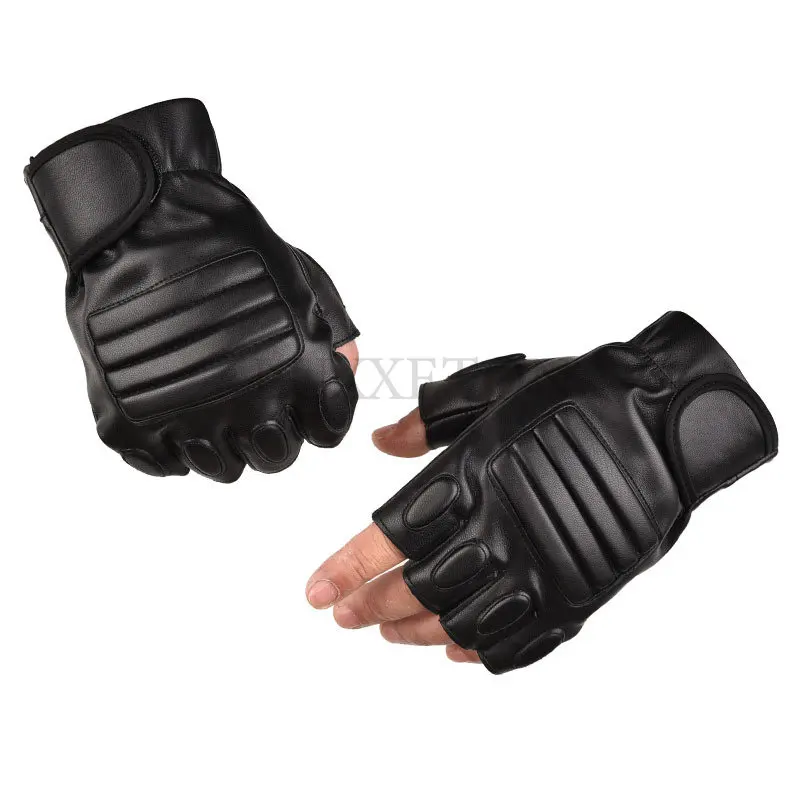 Men Half Finger Black Washable PU Leather Tactical Gym Fighting Glove Army Military Climbing Sport Fitness Cycling Mitten