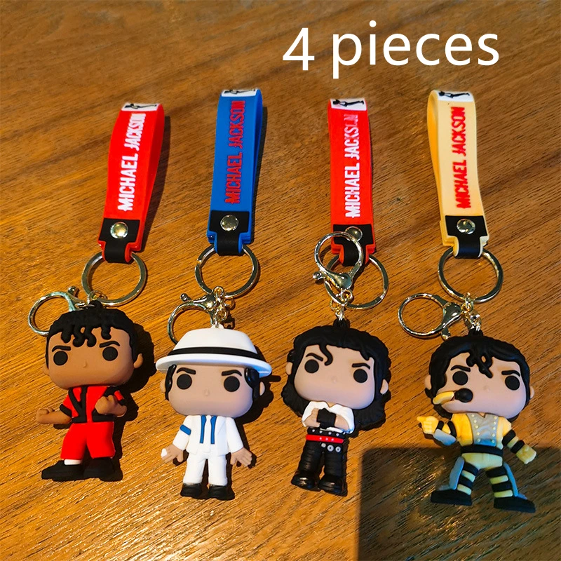 4Pcs/Set King of Dance Jackson Keychain Handmade Key Ring Holder Pendant Key Chains Men's and Women's Bag Accessories